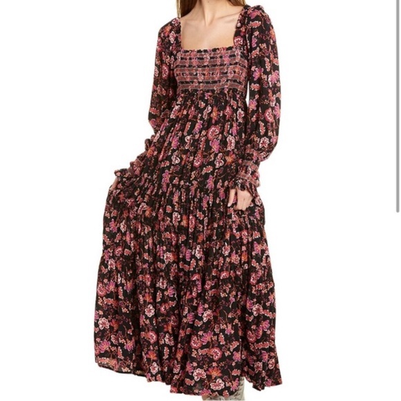 Free People Sweet Escape Black and Pink Floral Long Sleeve Dress - Picture 1 of 6